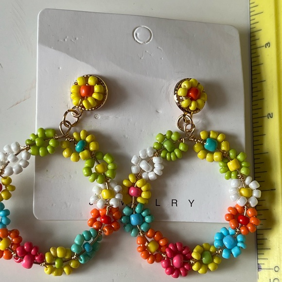 Colorful Floral Hoop Earrings - Picture 5 of 7